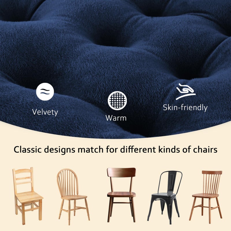 ELFJOY 4 Pack Chair Cushions for Dining Chairs Chair Pads Cushion for Kitchen Office Tufted Square Seat Cushion with Ties (16" Navy Velvet) - Image 3